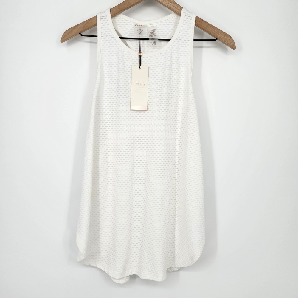 Calia NWT Pure White Overlap Hem Racerback Tank Womens Medium Activewear Workout - Picture 2 of 7